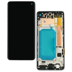 Дисплей для Samsung G973 Galaxy S10, серебристый, с сенсорным экраном, с рамкой, China Quality, (TFT)