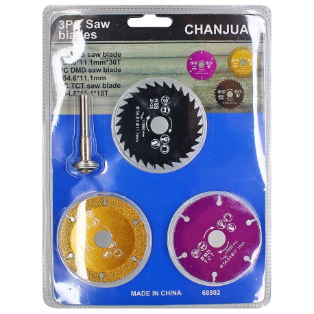 Набір міні-пильних дисків (відрізних) 3 шт + оправа Ø54,8 мм (для гравера, міні-дриля)