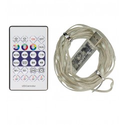 Светодиодная гирлянда, медная нить, RGB, 5 м, 50 светодиодов, с пультом, USB