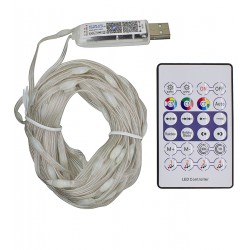 Светодиодная гирлянда, медная нить, RGB, 10 м, 100 светодиодов, с пультом, USB