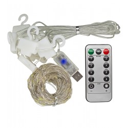 Світлодіодна гірлянда штора, мідна нитка, різнокольорова, 3 x 3 м, 8 режимів, з пультом, USB