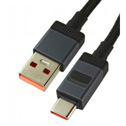 Кабель Type-C - USB, Hoco X118, 1 м, 5А, в тканевой оплетке, с дисплеем, черный