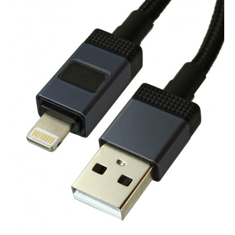 Кабель Lightning - USB, Hoco X118, 1 м, 2,4А, в тканевой оплетке, с дисплеем, черный