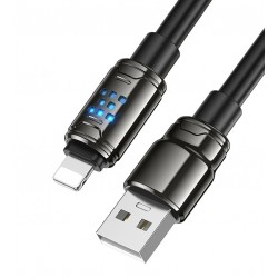 Кабель Lightning - USB, Hoco U143 charging data, 2.4А, 1 метр, с LED индикатором, черный