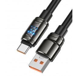 Кабель Type-C - USB, Hoco U143 charging data, 5А, 1 метр, с LED индикатором, черный