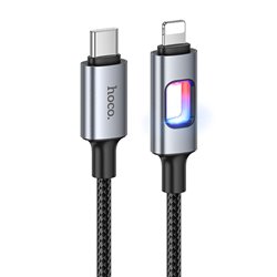 Кабель Type-C - Lightning, Hoco U144 New PD charging data, 27Вт, 1 метр, с LED индикатором, черный