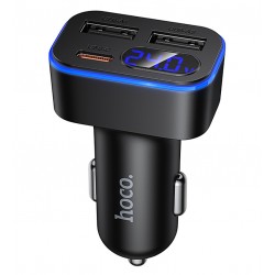 Автомобільна зарядка Hoco Z63A 2×USB + Type-C PD/QC 42 Вт з дисплеєм, чорна, з кабелем Type-C → Type-C