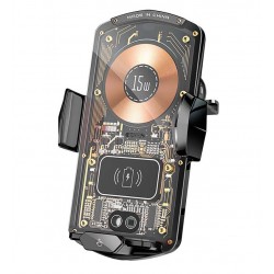 Автотримач XYJ A6 Auto open-close, прозорий, бездротова зарядка 15 Вт, RGB (прозоро-чорний)