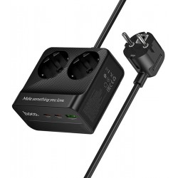Мережевий подовжувач Hoco Descanso AC27, 2 розетки + USB + 2×Type-C, 30 Вт, 2 м (чорний)