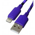 Кабель Lightning - USB, Hoco X116 Meridian charging data, тканевый, 2.4А, 1 метр, фиолетовый
