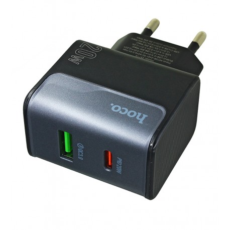 Зарядний пристрій Hoco CS71A USB + Type-C PD 20 Вт QC3.0, чорний