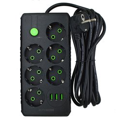 Удлинитель UA Power F17U 6 розеток + 3USB, 4м (Чёрный)