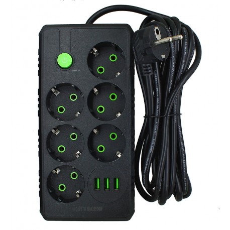 Удлинитель UA Power F17U 6 розеток + 3USB, 4м (Чёрный)