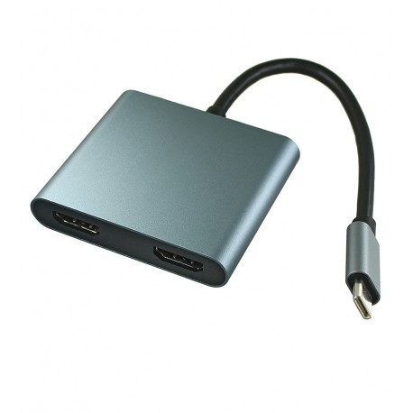 Адаптер перехідник Type-C - 2 HDMI, grey