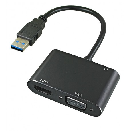 Адаптер перехідник USB to HDMI - VGA, чорний