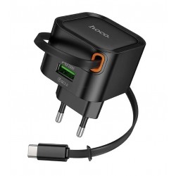 Зарядное устройство Hoco C154A, USB QC3.0, PD 20W, с Type-C кабелем, чёрное