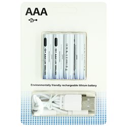 Акумулятор AAA, Li-ion, (1000mWh), заряджається від USB Type-C, 4 шт
