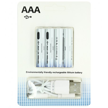 Акумулятор AAA, Li-ion, (1000mWh), заряджається від USB Type-C, 4 шт