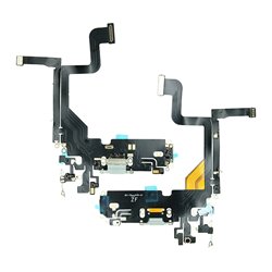 Шлейф для Apple iPhone 13 Pro конектора зарядки (Lightning), сірий, з мікрофоном та компонентами, China quality