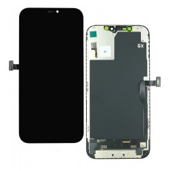 Дисплей для Apple iPhone 12 Pro Max, черный, с рамкой, High Quality, без микросхемы, с пластиками камеры и датчика приближения, (OLED), GX OEM hard