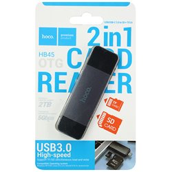 Картридер Hoco HB45 Spirit 2-in-1 USB/Type-C 3.0 card reader HB45 |5Gbps, 2TB Max| (metal-grey)