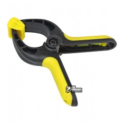 Струбцина прищепка, пластиковая, 75мм, прорезиненная ручка, желтая