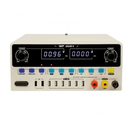 Лабораторный блок питания WEP 3010D-V, 30V 10A, с цифровой индикацией (V/A), 3 канала памяти, 2 USB 5V, 2A, 6 USB 0V-30V, 0A-10A
