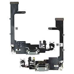 Шлейф для Apple iPhone 11 Pro, конектора зарядки, конектора гарнітури, сірий, з мікрофоном, China quality