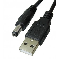 Кабель живлення, чорний, DC, USB тип-A, 5В/1А, d 5,5 мм, d 2,1 мм