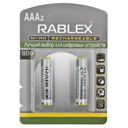 Акумуляторна батарейка Rablex Rechargeable R03 AAA 800 мАг, 2 шт