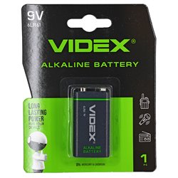 Батарейка Videx 6LR61, крона, 9V, Alcaline, 1 штука