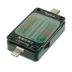 Тестер разъёмов питания Aida A-V68, Type C - Lightning с ЖК дисплеем и встроенным АКБ