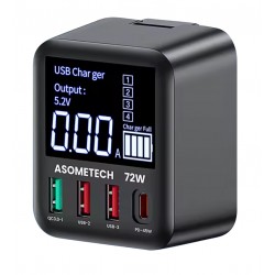 Зарядное устройство Asometech WLX-A9T 72W max |3USB QC(22.5W)+ 1Type-C PD|(45W)|