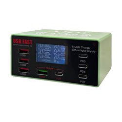 Зарядная станция с индикацией параметров зарядки Aida AD80 110W (3 USB 2.4А, 1 USB QC 3A, 3 Type-C PD 20W, 1 Type-C PD 65W, Wireless fast charging 15W