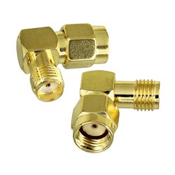 Переходник штекер SMA(реверсный) - гнездо SMA, угловой, позолоченый, латунь
