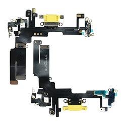 Шлейф для Apple iPhone 14, конектора зарядки, жовтий, з мікрофоном, High Quality