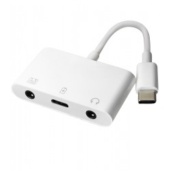 Переходник 3в1 Type-C на 2 Jack 3.5 мм + Type-C, белый