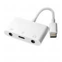 Переходник 3в1 Type-C на 2 Jack 3.5 мм + Type-C, белый