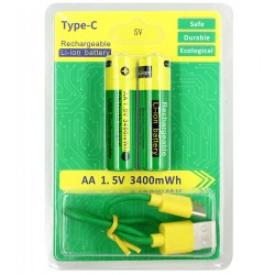 Акумуляторні пальчикові батарейки AA 1.5V Li-Ion з USB Type-C зарядкою, 3400 мВт·год, 2 шт.