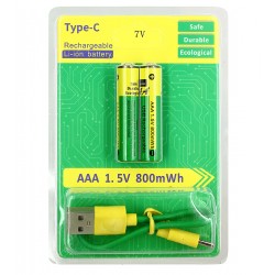 Акумуляторні мізинчикові батарейки AAA 1.5V Li-Ion з USB Type-C зарядкою, 800 мВт·год, 2 шт.