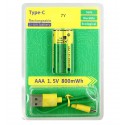 Акумуляторные мизинчиковые батарейки AAA 1.5V Li-Ion с USB Type-C зарядкой, 800 мВт ч, 2 шт.
