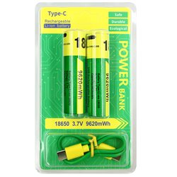 Акумулятори 18650 Li-Ion 3.7V з USB Type-C зарядкою, 9620 мВт·год, 2 шт.