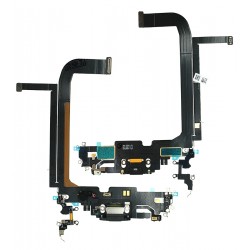 Шлейф для Apple iPhone 13 Pro Max, коннектора зарядки, черный, с компонентами, с микрофоном, Original (PRC), Lightning для Apple, Graphite