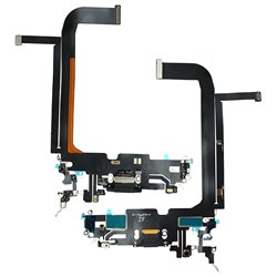 Шлейф для Apple iPhone 13 Pro Max, конектора зарядки, чорний, з компонентами, з мікрофоном, China quality, Graphite