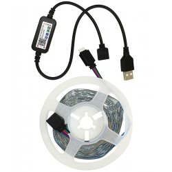 Світлодіодна стрічка LED, RGB, 5V, IP20, 5м, Bluetooth, на самоклейці