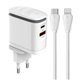 Зарядний пристрій Ldnio A2423C 1Type-C PD25W+USB QC3.0, нічник + кабель Type-C - Lightning, білий