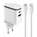 Зарядний пристрій Ldnio A2423C 1Type-C PD25W+USB QC3.0, нічник + кабель Type-C - Lightning, білий