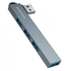 Адаптер переходник Borofone FH1 4в1 USB to 3xUSB 2.0 + 1xUSB 3.0, metal gray