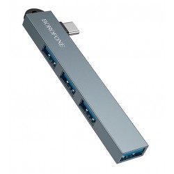 Адаптер переходник Borofone FH1A 4в1 Type-C to 3xUSB 2.0 + 1xUSB 3.0, metal gray