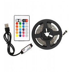 Світлодіодна стрічка LED RGB 3м, IP20, 5V USB, Bluetooth + пульт дистанційного керування, на самоклейці